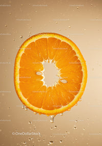Fresh Orange Slice with Water Droplets Close Up