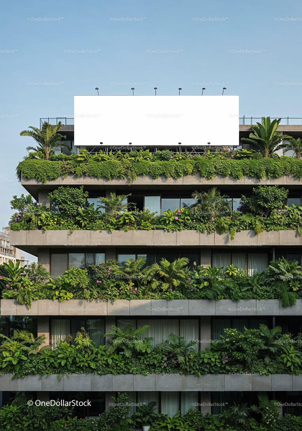 Modern building with lush green vertical gardens