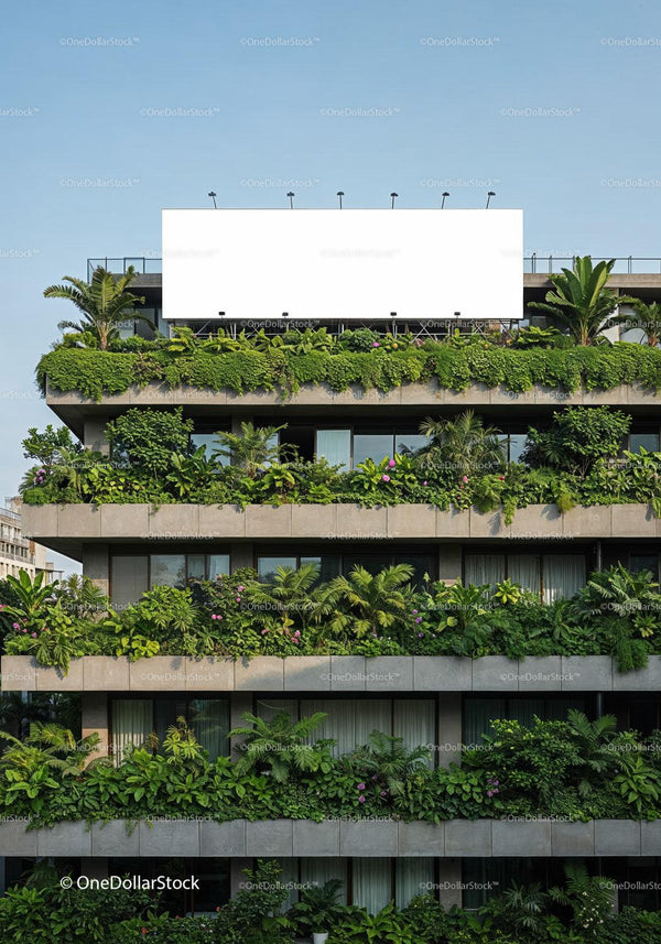 Modern building with lush green vertical gardens JPG Mockup Image