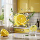 Refreshing lemon splash with ice and rosemary herb