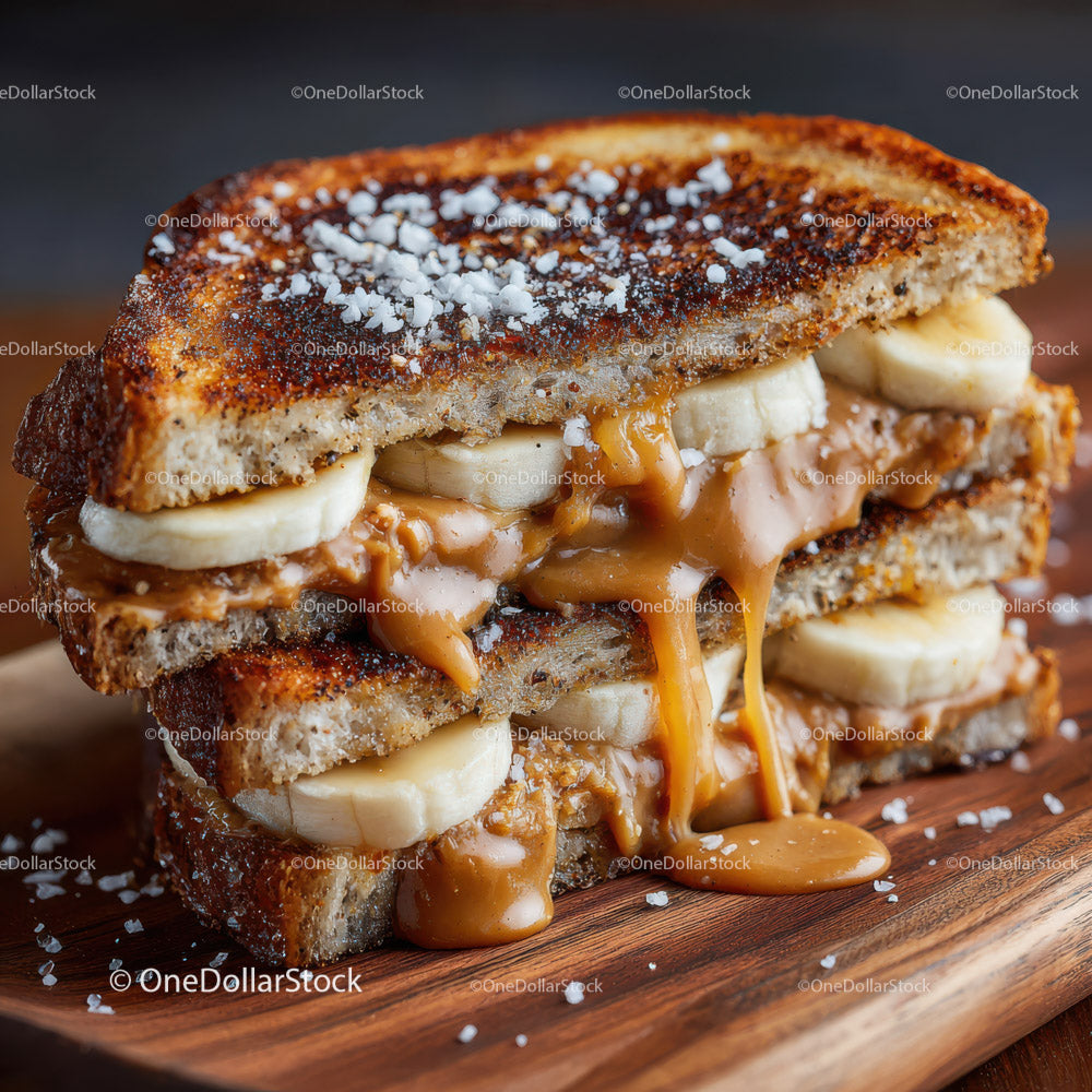 Grilled Banana and Peanut Butter Sandwich with Salted Caramel