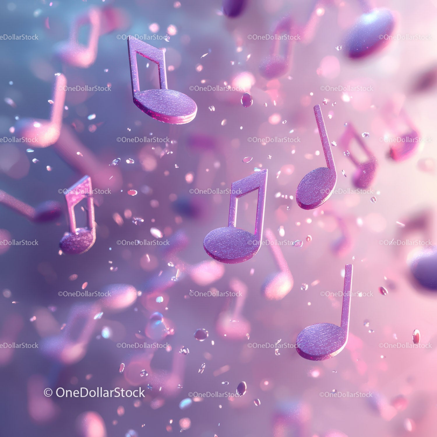 Colorful Floating Musical Notes in Abstract Digital Scene