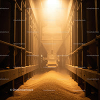 Industrial grain storage silo with sunlight streaming