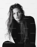 Black and White Fashion Portrait of Young Male Model with Long Hair