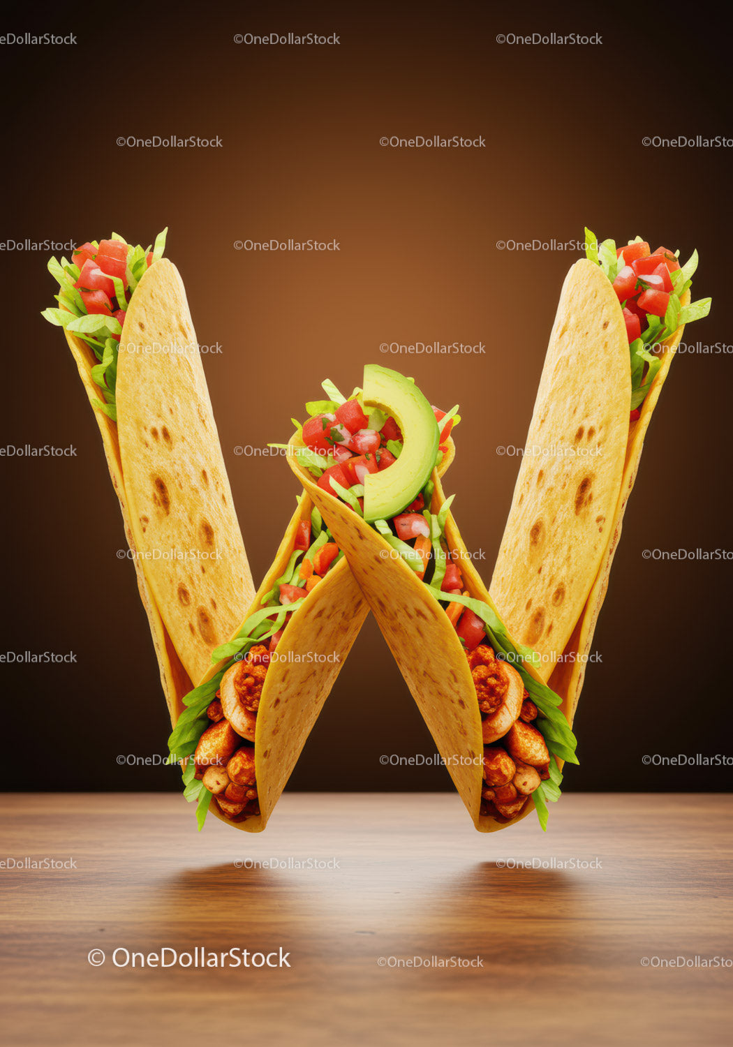 Three Chicken Tacos with Fresh Avocado and Vegetables