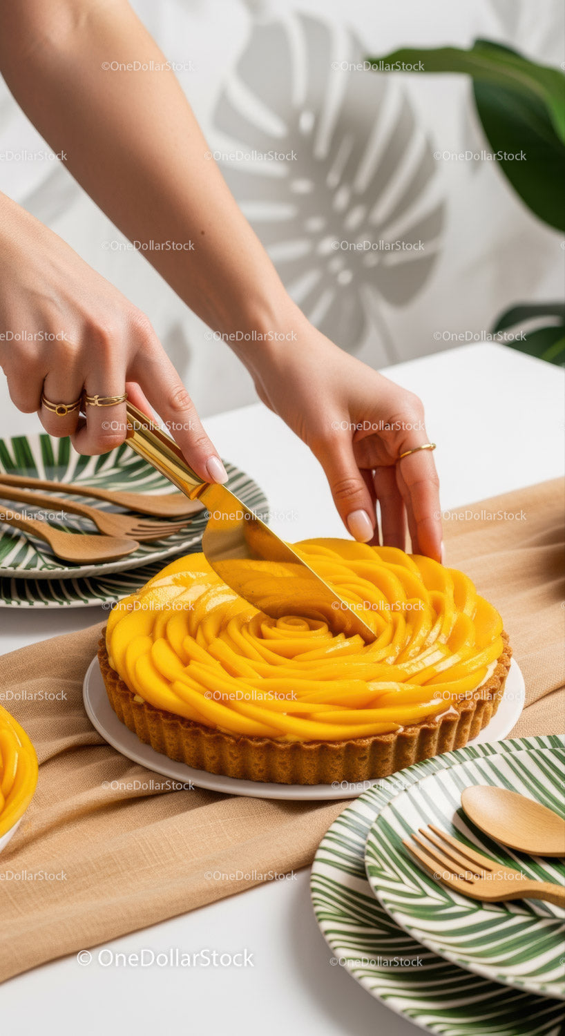 Mango Tart with Sliced Mango and Elegant Presentation
