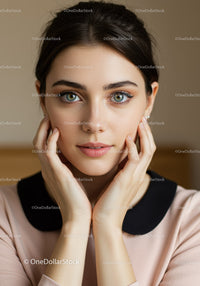 Elegant Portrait of a Young Woman with Clear Blue Eyes and Flawless Skin