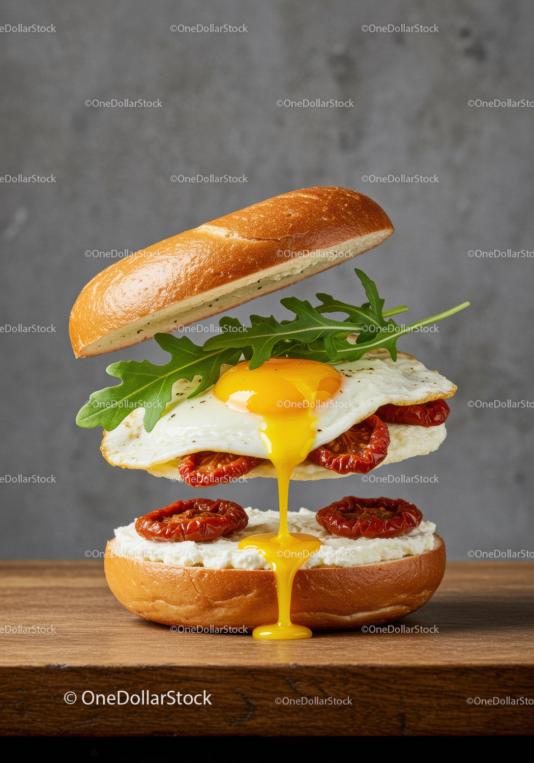 Savory Bagel Sandwich with Fried Egg and Sun-Dried Tomatoes