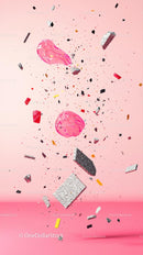 Pink Glitter and Confetti Celebration Scene with Colorful Elements