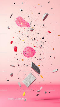 Pink Glitter and Confetti Celebration Scene with Colorful Elements