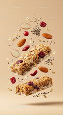 Healthy granola bars with nuts and dried berries floating