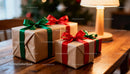 Wrapped Christmas Gifts with Red and Green Ribbons