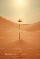 Delicate flower rising from quiet desert dunes