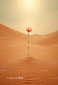Delicate flower rising from quiet desert dunes