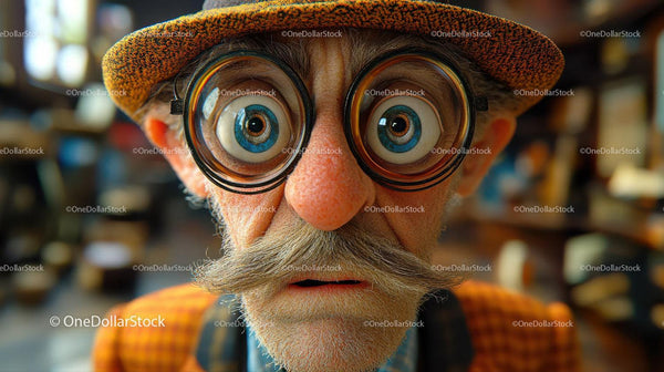 Elderly Man Wearing Enlarged Round Glasses