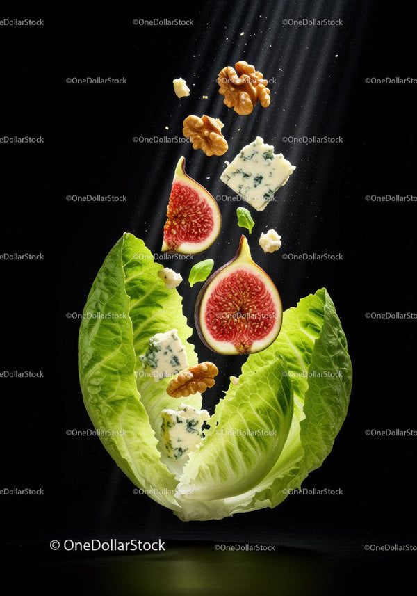 Fresh fig salad with blue cheese and walnuts in motion