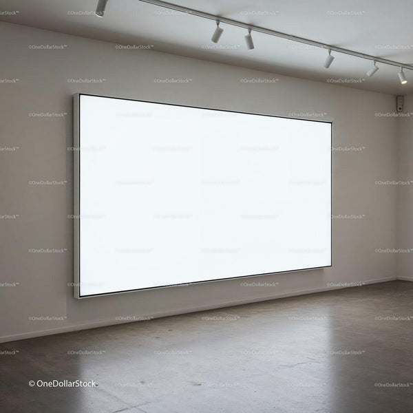 Large Bright Blank Display Screen in Modern Gallery Room JPG Mockup Image