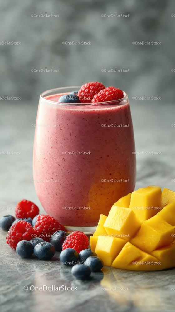 Żywy koktajl z jagód i mango w szkle