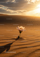 Single white flower growing in sandy desert landscape