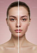 Skincare Transformation Showing Clear and Acne-Prone Skin Comparison