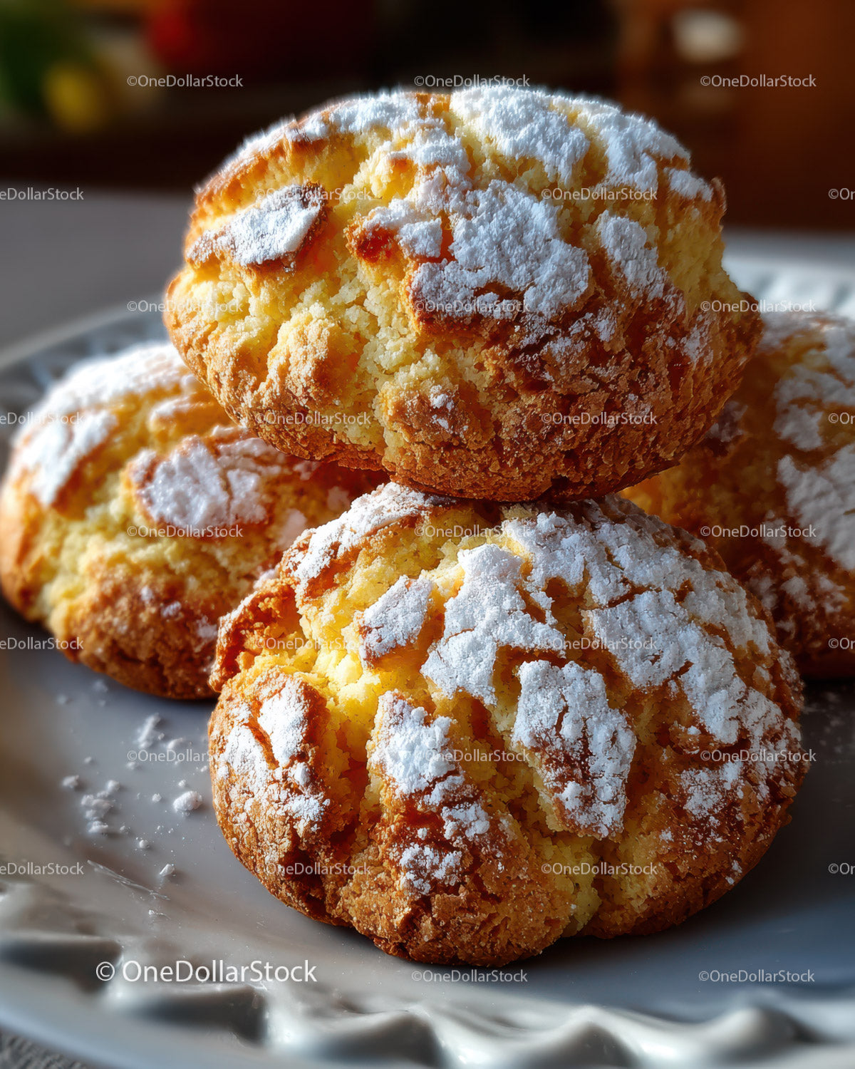 Golden Cream Puffs with Powdered Sugar and Almond Garnish for Dessert