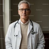 Senior Male Doctor with Stethoscope in Medical Clinic