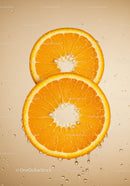 Fresh orange slices with water droplets closeup