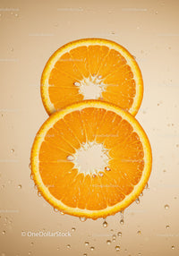 Fresh orange slices with water droplets closeup