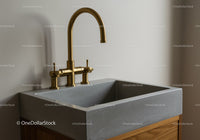Luxury Concrete Kitchen Sink with Gold Faucet in Modern Interior
