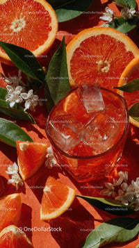 Fresh Juicy Grapefruit Slices with Ice in a Refreshing Summer Drink