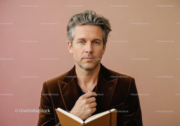 Elegant Mature Man Reading a Book in Stylish Outfit