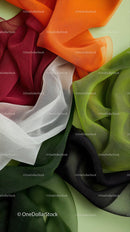 Colorful Sheer Organza Fabric with Bright Folds and Textures