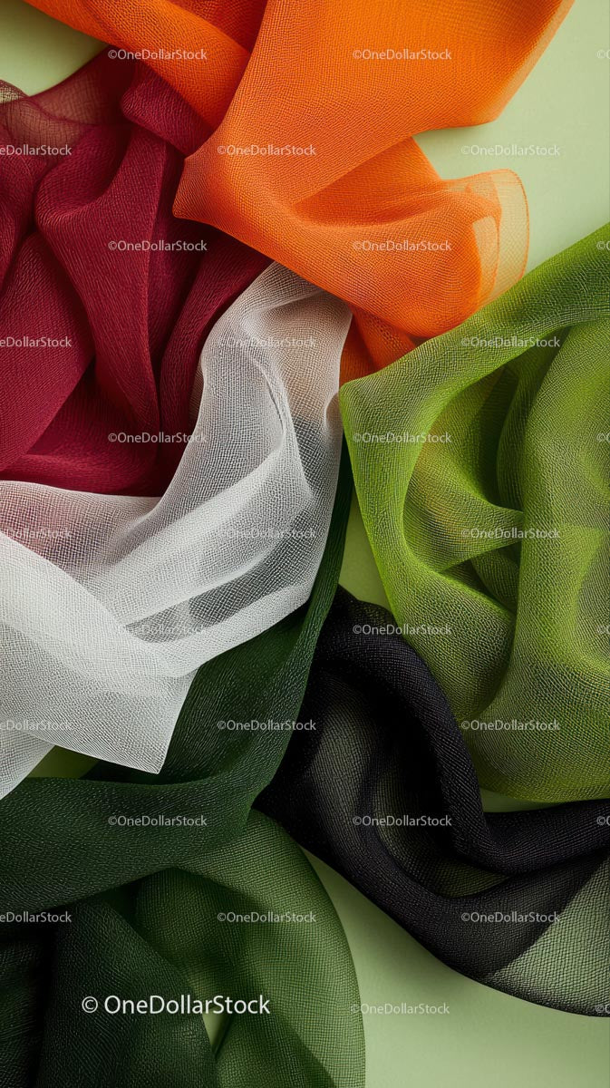 Colorful Sheer Organza Fabric with Bright Folds and Textures
