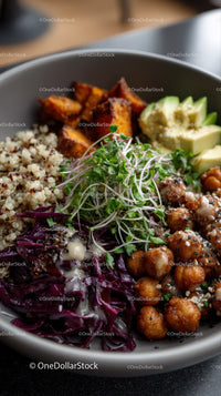 Colorful Plant-Based Bowl with Chickpeas Quinoa and Veggies
