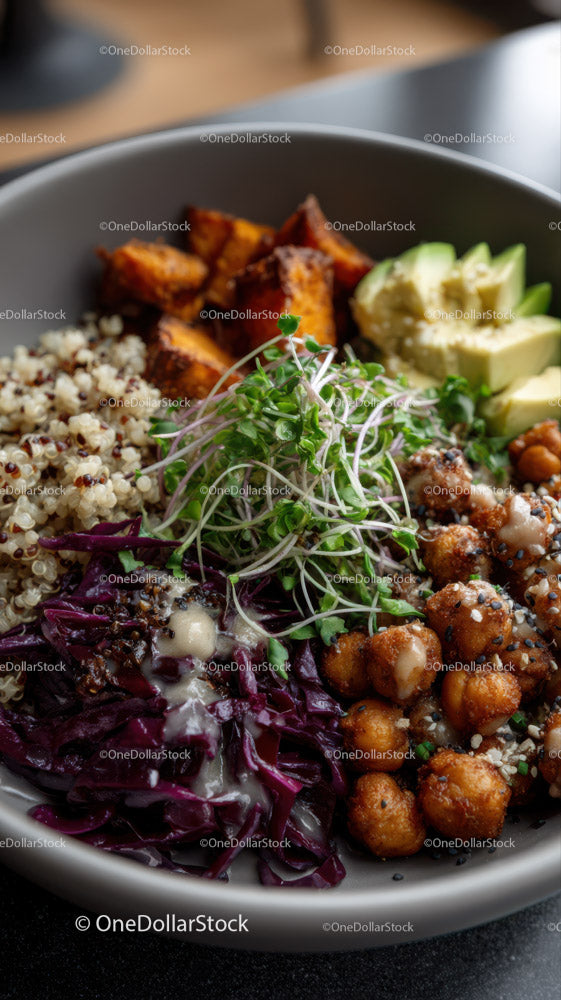 Colorful Plant-Based Bowl with Chickpeas Quinoa and Veggies