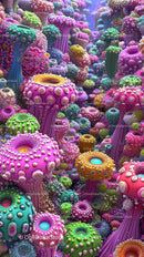 Colorful Fantasy Forest of Bioluminescent Mushrooms and Fungi