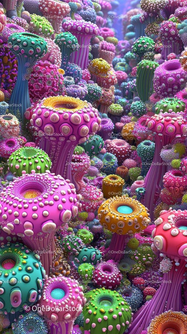 Kolorowy Fantastyczny Las Bioluminescencyjnych Grzybów i Grzybni