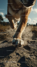 Majestic Lion with Powerful Paw Stepping on Dry Soil in the Wild