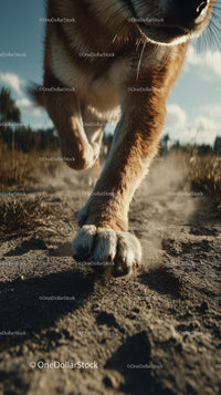 Majestic Lion with Powerful Paw Stepping on Dry Soil in the Wild
