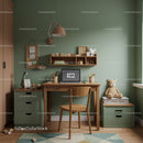 Cozy Children's Study Corner with Wooden Desk and Green Wall