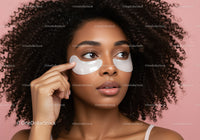 Woman with Curly Hair Using Under Eye Patches Skincare Treatment