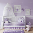 Cozy Nursery with White Baby Crib and Purple Decor for Kids Room
