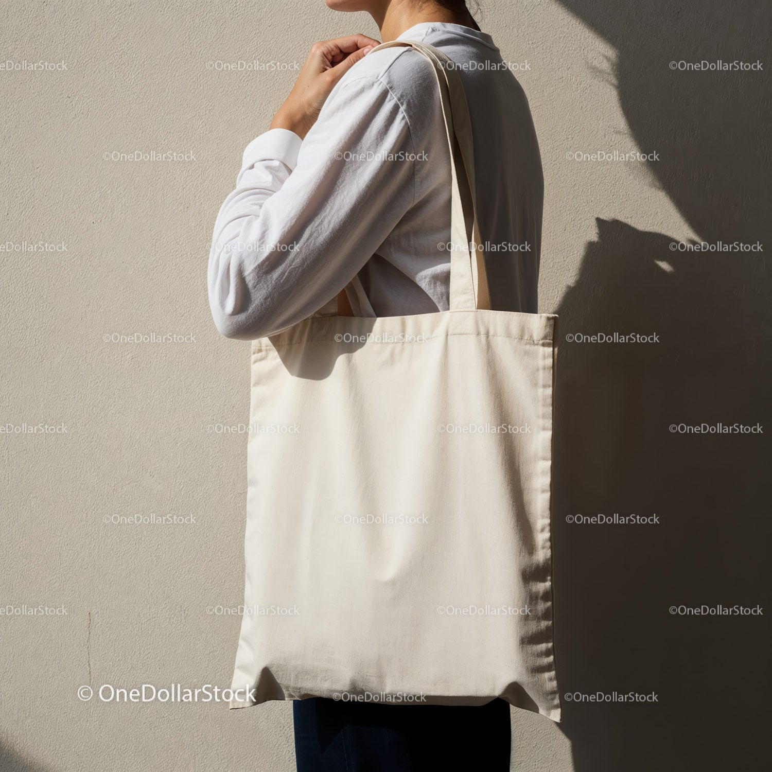 Woman Carrying Plain Canvas Tote Bag on Shoulder
