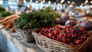 Fresh Organic Vegetables and Fruits at a Rustic Market Stall