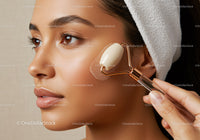 Close-Up of Woman Receiving Facial Skincare Treatment with Jade Roller
