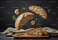 Rustic sourdough bread slices with fresh rosemary
