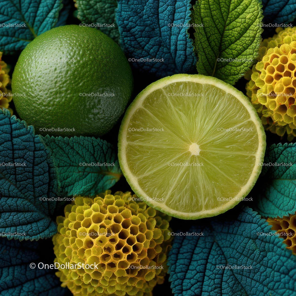 Fresh Lime and Leaves Arrangement for Vibrant Food Photography