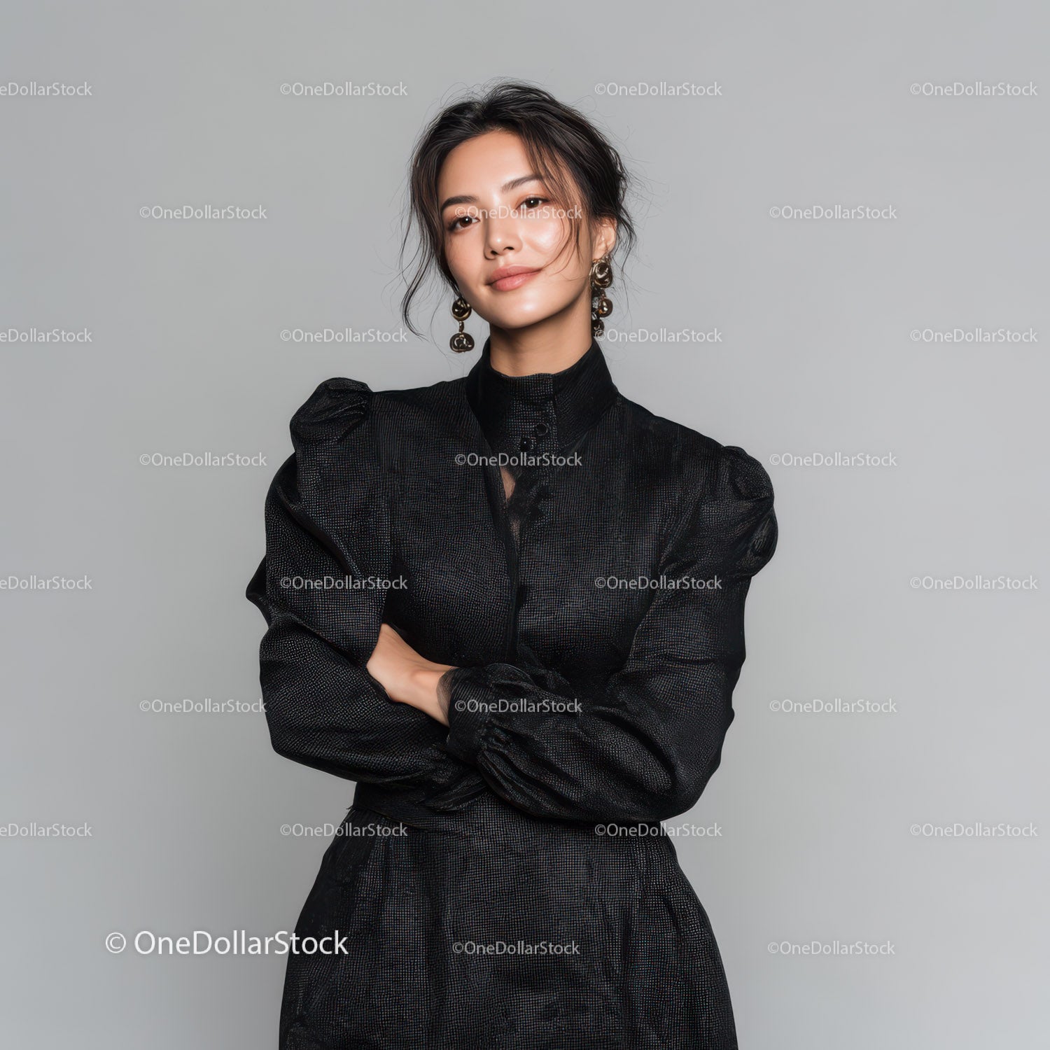 Elegant Woman in Black Dress with Confident Pose