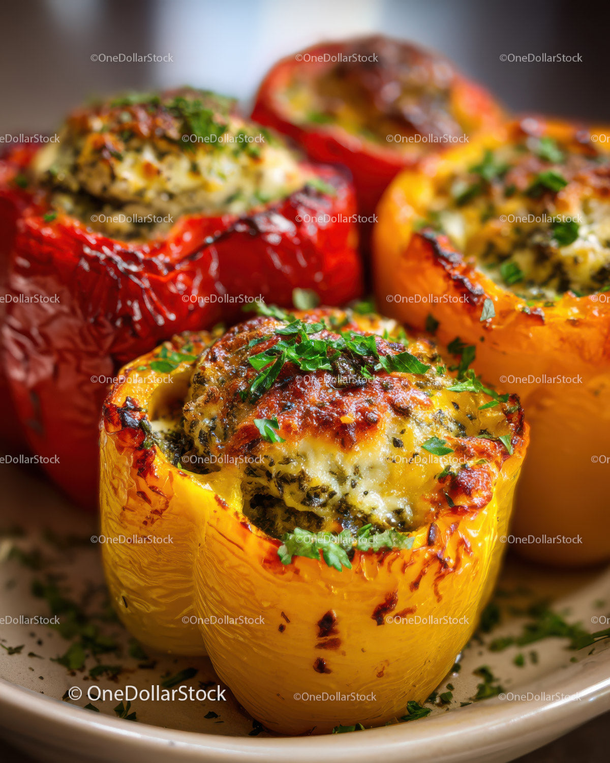 Colorful Baked Stuffed Bell Peppers with Cheese and Herbs