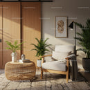 Cozy armchair with natural decor in bright living room